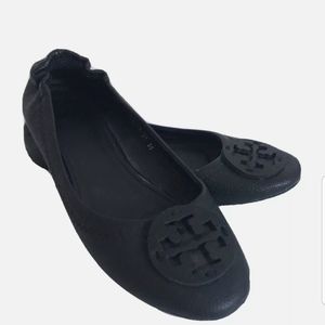 Tory Burch Reva Black Leather Ballet Flats Sz 6 36 Round Toe